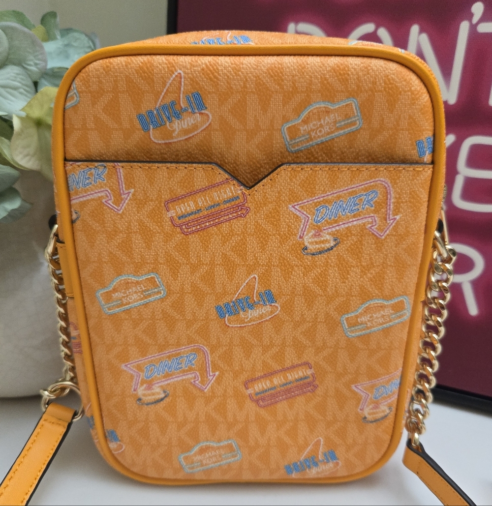 Michael Kors Jet Set Signature Logo Embellished Orange Pop Crossbody Bag - Picture 4 of 10